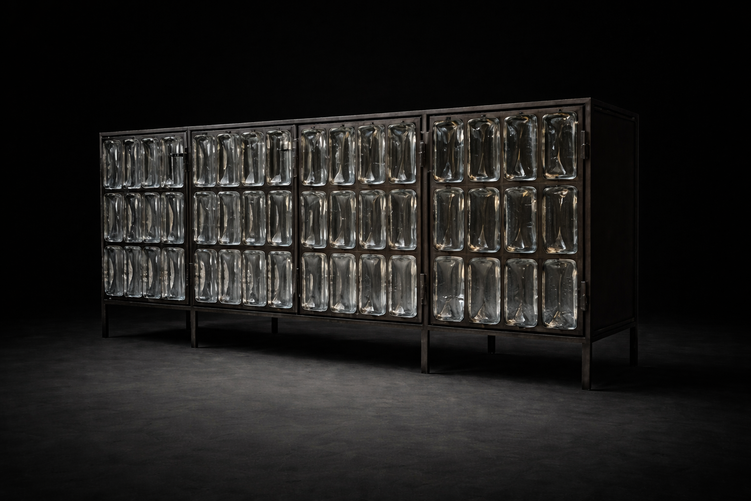 Luxusní průmyslová komoda se skleněnými dveřmi